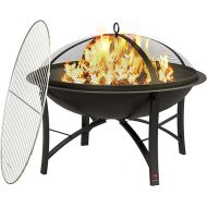 Fire Beauty Fire Pit for Outside Wood Burning Firepit BBQ Grill Steel Fire Bowl with Spark Screen Cover, Log Grate, Poker for Camping Beach Bonfire Picnic Backyard Garden