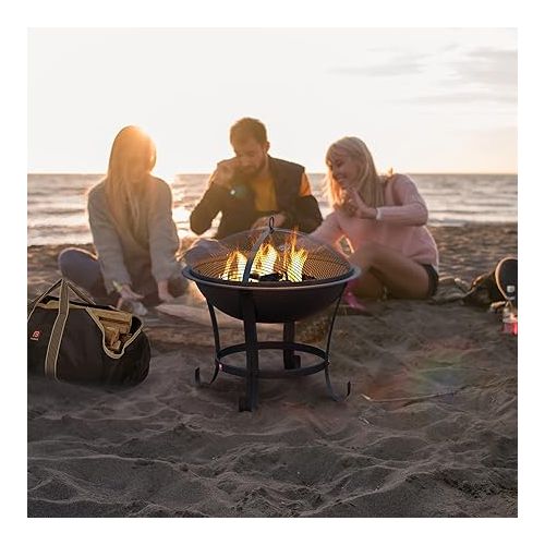  FireBeauty Fire Pit BBQ Grill Pit Bowl with Mesh Spark Screen Cover,Poker (Includes Tote Bag)