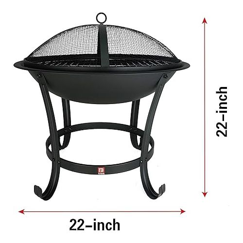  FireBeauty Fire Pit BBQ Grill Pit Bowl with Mesh Spark Screen Cover,Poker (Includes Tote Bag)