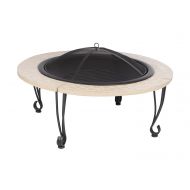 Fire Sense Fire Pit with Cast Iron Rim, Slate Stone Finish