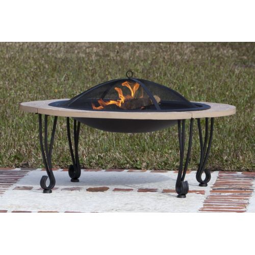  Fire Sense Fire Pit with Cast Iron Rim, Slate Stone Finish