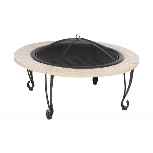  Fire Sense Fire Pit with Cast Iron Rim, Slate Stone Finish