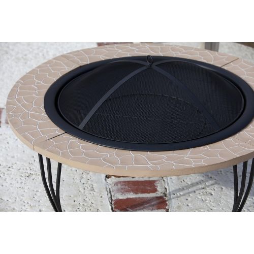  Fire Sense Fire Pit with Cast Iron Rim, Slate Stone Finish