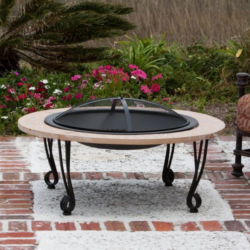  Fire Sense Fire Pit with Cast Iron Rim, Slate Stone Finish