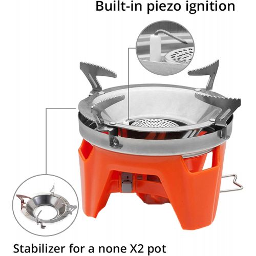  Fire-Maple Fixed-Star 2 Personal Cooking System Stove w/Electric Ignition, Pot Support & Propane/Butane Canister Stand | Jet Burner/Pot System for Backpacking, Camping, Hiking, Eme