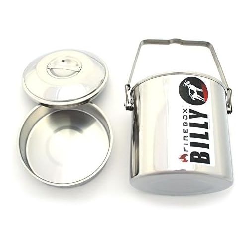  Firebox Locking Bail Handle Camping Pot, Billy Can Bushcraft Kit - Zebra Loop Handle Pot SS Handle Clips (Installed)