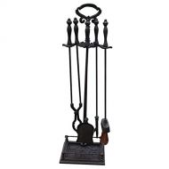 Fireplace screen LXLA Fireplace Tools Set 5 Pieces, Wrought Iron Fireset Fire Pit Poker Wood Stove Log Tongs Holder, Fireplace Tool Set with Pedestal Place, 32 Inch (Black)