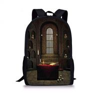 Firestrive School Bags Gothic,Fantasy Theme ell Casting Warlock Witch Skulls on Shelves Candles ooky Scenery,Red Brown for Boys&Girls Mens ort ypack