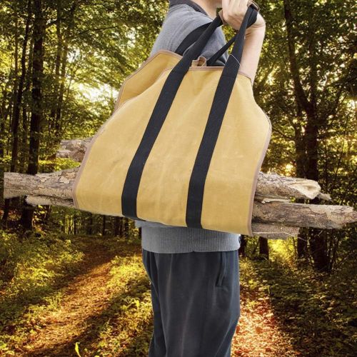  Firlar Canvas Wood Bag, 40 x19 Inch Firewood Holder Large Log Tote Bag Carrier Indoor Fireplace Firewood Totes for Outdoor Tubular Birchwood Stand by Hearth Stove Tools Set Basket