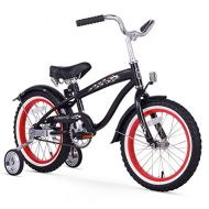 Firmstrong Bruiser Boy’s Single Speed Bicycle w Training Wheels, 16-Inch, Black w Red Rims
