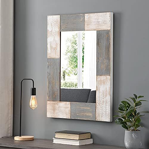  FirsTime & Co. Mason Planks Wall Mirror, 31.5H x 24W, Aged White & Gray Wood