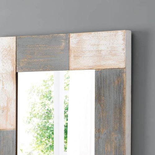  FirsTime & Co. Mason Planks Wall Mirror, 31.5H x 24W, Aged White & Gray Wood