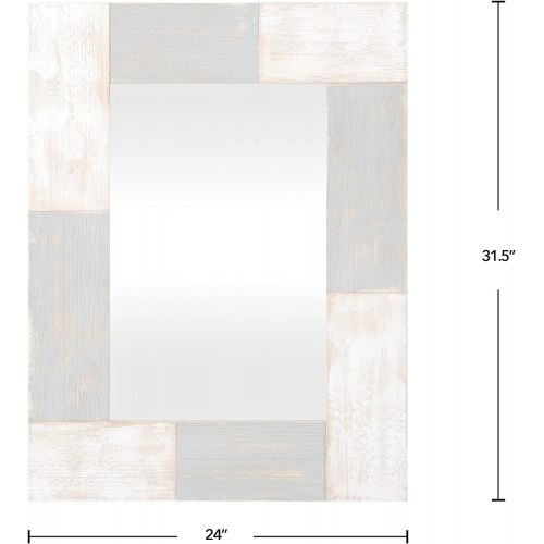  FirsTime & Co. Mason Planks Wall Mirror, 31.5H x 24W, Aged White & Gray Wood