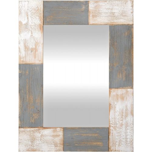  FirsTime & Co. Mason Planks Wall Mirror, 31.5H x 24W, Aged White & Gray Wood