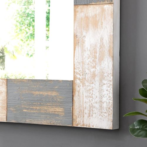  FirsTime & Co. Mason Planks Wall Mirror, 31.5H x 24W, Aged White & Gray Wood