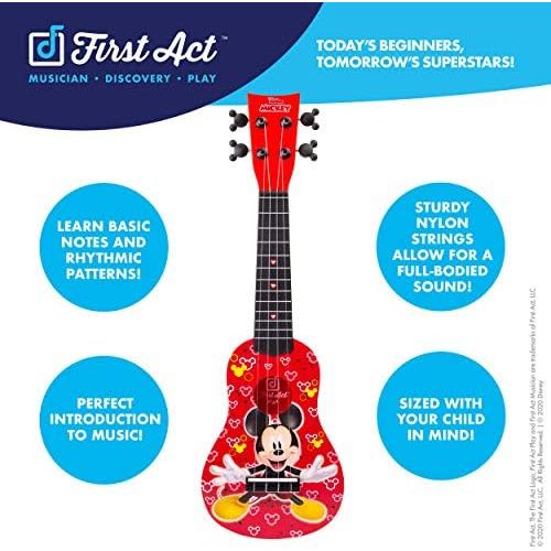  [아마존베스트]First Act Mickey Mouse Toy Ukulele, 20 Inch - Ukulele for Beginners, Musical Instruments for Toddlers and Preschoolers - Features Your Child’s Favorite Disney Character