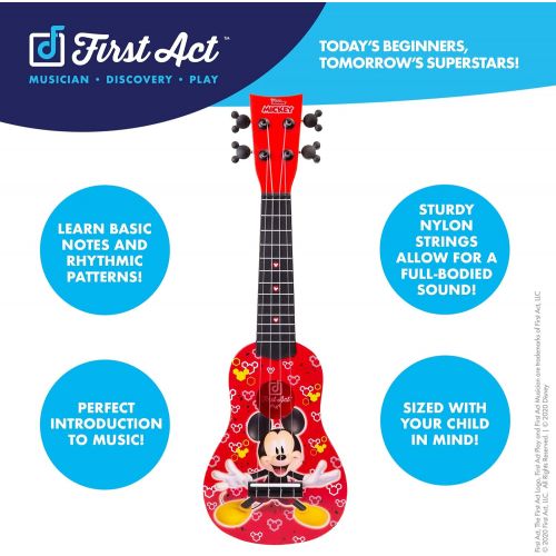  [아마존베스트]First Act Mickey Mouse Toy Ukulele, 20 Inch - Ukulele for Beginners, Musical Instruments for Toddlers and Preschoolers - Features Your Child’s Favorite Disney Character