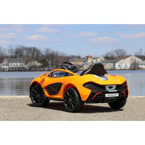  First Drive Mclaren P1 Red 12v Kids Cars - Dual Motor Electric Power Ride On Car with Remote, MP3, Aux Cord, Led Headlights, and Premium Wheels