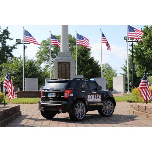  First Drive Police Cop Car SUV White 12v Kids Cars - Dual Motor Electric Power Ride On Car with Remote, MP3, Aux Cord, Led Headlights, and Premium Wheels