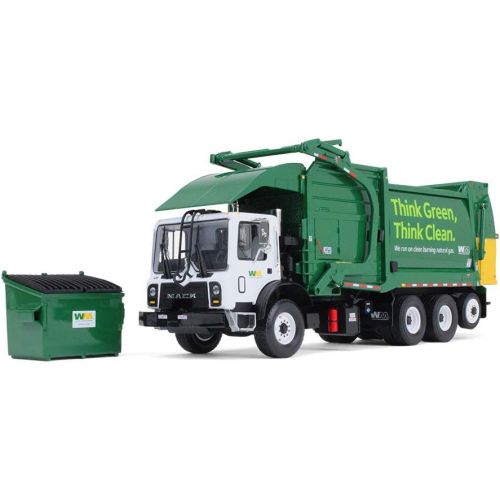  First Gear 134 scale Diecast Collectible Waste Management Mack TerraPro with CNG Front Loader with Trash Bin (#10-4006)