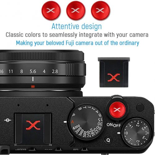  First2savvv Metal Camera Hot Shoe Cover Protector Cap Compatible with Fuji Fujifilm XE4 XT4 XT3 XT30 XPRO3 etc + 3 X Shutter Release Button (Black/red)