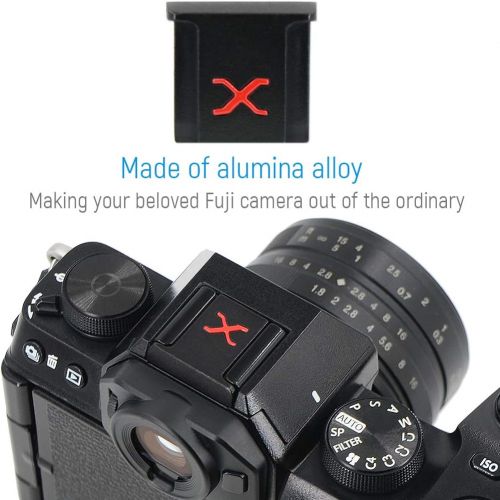  First2savvv Metal Camera Hot Shoe Cover Protector Cap Compatible with Fuji Fujifilm XE4 XT4 XT3 XT30 XPRO3 etc + 3 X Shutter Release Button (Black/red)