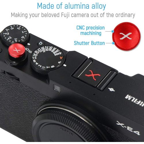  First2savvv Metal Camera Hot Shoe Cover Protector Cap Compatible with Fuji Fujifilm XE4 XT4 XT3 XT30 XPRO3 etc + 3 X Shutter Release Button (Black/red)