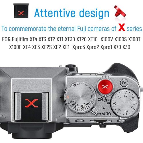  First2savvv Metal Camera Hot Shoe Cover Protector Cap Compatible with Fuji Fujifilm XE4 XT4 XT3 XT30 XPRO3 etc + 3 X Shutter Release Button (Black/red)