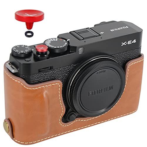  first2savvv Camera PU Leather Half Case Protective Bag Compatible with Fuji Fujifilm X-E4 XE4 + Shutter Release Button (Brown)