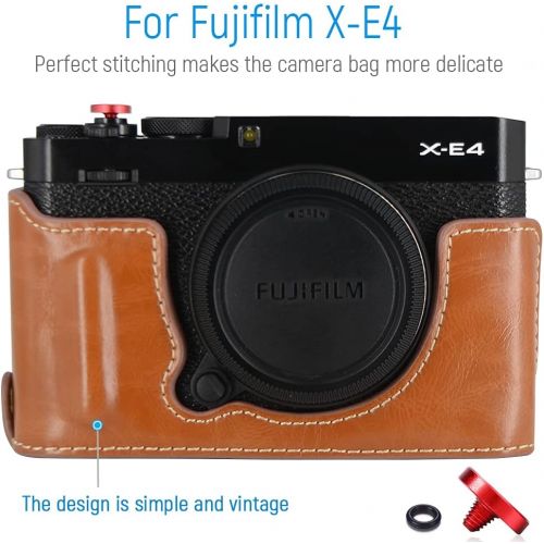  first2savvv Camera PU Leather Half Case Protective Bag Compatible with Fuji Fujifilm X-E4 XE4 + Shutter Release Button (Brown)