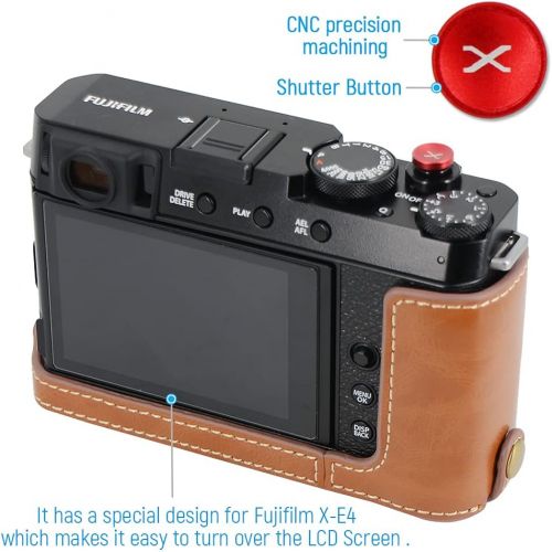  first2savvv Camera PU Leather Half Case Protective Bag Compatible with Fuji Fujifilm X-E4 XE4 + Shutter Release Button (Brown)