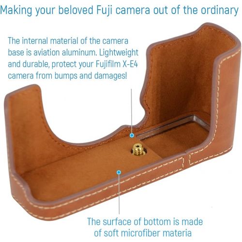  first2savvv Camera PU Leather Half Case Protective Bag Compatible with Fuji Fujifilm X-E4 XE4 + Shutter Release Button (Brown)