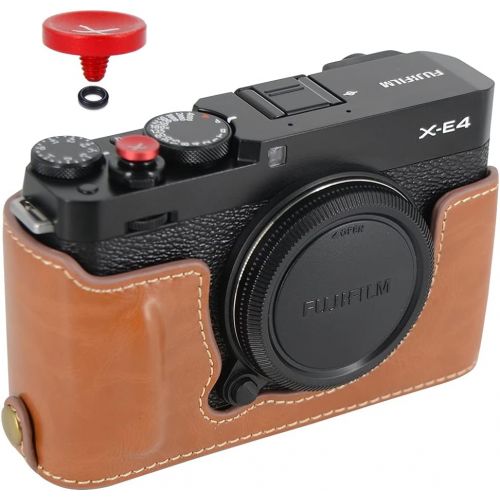  first2savvv Camera PU Leather Half Case Protective Bag Compatible with Fuji Fujifilm X-E4 XE4 + Shutter Release Button (Brown)