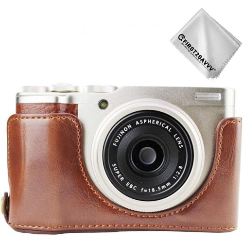  First2savvv Leather Half Camera Case Bag Cover Base for Fuji Fujifilm XF10+ Cleaning Cloth XJD-XF10-D10