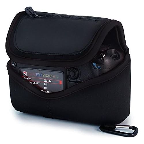  First2savvv QSL-SLRS-01 black Neoprene Camera Case Bag for Nikon D3400 D3200 D3300 D5100 Canon Eos 450D 500D 700D 1100D 1200D with 18-55mm Lens ,Sony A7R A7 Mark II M2 with 24-70 L