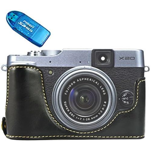  First2savvv XJPT-X20-D01 Black Leather Half Camera Case Bag Cover base for Fuji FujiFilm Finepix X20.X10 + SD card reader