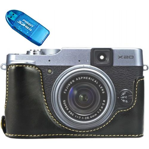  First2savvv XJPT-X20-D01 Black Leather Half Camera Case Bag Cover base for Fuji FujiFilm Finepix X20.X10 + SD card reader