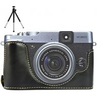 First2savvv XJPT-X20-D01 Black Leather Half Camera Case Bag Cover base for Fuji FujiFilm Finepix X20.X10 + mini tripod