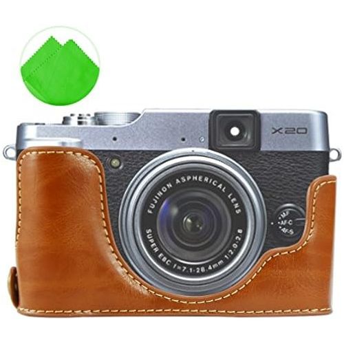  First2savvv XJPT-X20-D09 Brown Leather Half Camera Case Bag Cover base for Fuji FujiFilm Finepix X20.X10 + Cleaning cloth
