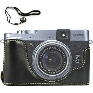 First2savvv XJPT-X20-D01 Black Leather Half Camera Case Bag Cover base for Fuji FujiFilm Finepix X20.X10 + camera lens cap keeper