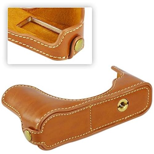  First2savvv XJPT-X20-D09 Brown Leather Half Camera Case Bag Cover base for Fuji FujiFilm Finepix X20.X10 + mini tripod