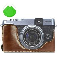 First2savvv XJPT-X20-D10 dark Brown Leather Half Camera Case Bag Cover base for Fuji FujiFilm Finepix X20.X10 + Cleaning cloth
