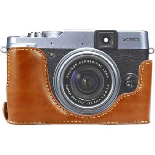  First2savvv XJPT-X20-D09 Brown Leather Half Camera Case Bag Cover base for Fuji FujiFilm Finepix X20.X10
