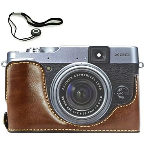  First2savvv XJPT-X20-D10 dark Brown Leather Half Camera Case Bag Cover base for Fuji FujiFilm Finepix X20.X10 + camera lens cap keeper