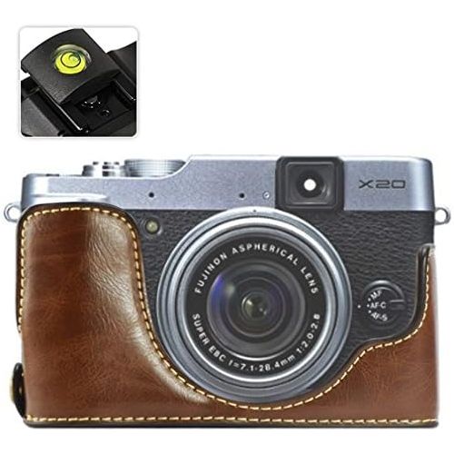  First2savvv XJPT-X20-D10 dark Brown Leather Half Camera Case Bag Cover base for Fuji FujiFilm Finepix X20.X10 + Spirit Level