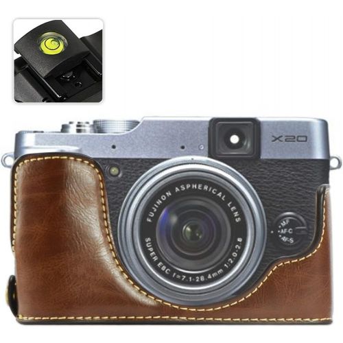  First2savvv XJPT-X20-D10 dark Brown Leather Half Camera Case Bag Cover base for Fuji FujiFilm Finepix X20.X10 + Spirit Level