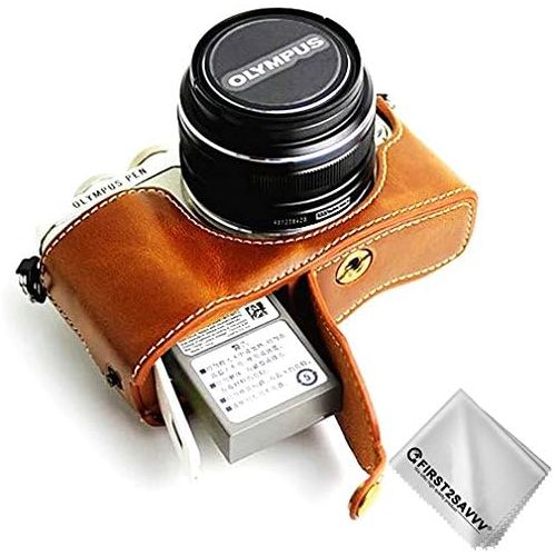  First2savvv Leather Half Camera Case Bag Cover Base for Olympus Pen E-PL9 E-PL8 E-PL7 + Cleaning Cloth XJD-EPL9-D09