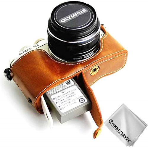  First2savvv Leather Half Camera Case Bag Cover Base for Olympus Pen E-PL9 E-PL8 E-PL7 + Cleaning Cloth XJD-EPL9-D09