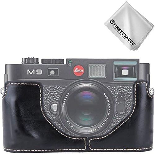  First2savvv Leather Half Camera Case Bag Cover base for Leica M9. M8.M-E + Cleaning cloth XJPT-LeicaM9-D01