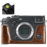 First2savvv XJPT-XPRO2-D10 dark Brown Leather Half Camera Case Bag Cover base for Fujifilm X-Pro2 . XPro2 + gradienter